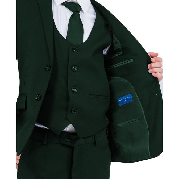 5-Piece Perry Ellis Portfolio Boys Slim Fit Solid Suit, Green - Picture 5 of 7